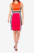 CALVIN KLEIN  COLOR-BLOCK SCUBA S/ LESS SHEATH DRESS, MULTI , Size 10 NWT