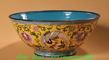 6.7''Old China Dynasty Bronze Enamel Colour Crane Peach Pattern Bowl Bowls