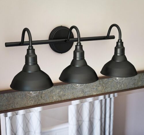 KENROY HOME DALE 3 LIGHT BLACK VANITY BATHROOM LIGHT 93515BL NEW - Picture 2 of 5