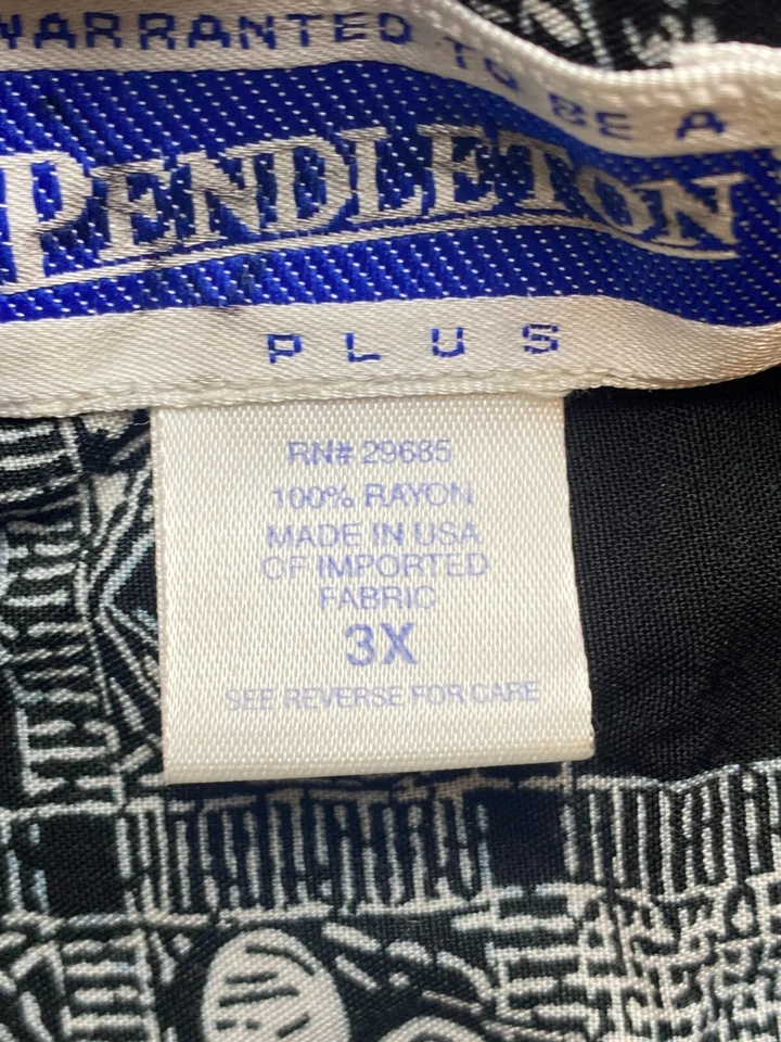 VTG Pendleton Shirt Womens 3X Black White AOP Clubs Hearts Button Up USA Plus - Image 4 of 4
