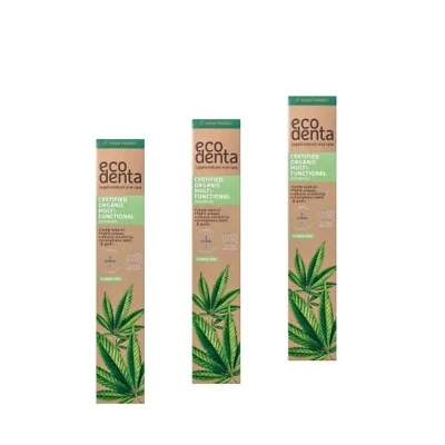 3 X Ecodenta Organic Multi Function Toothpaste with Hemp Oil 75ml Fluoride FREE