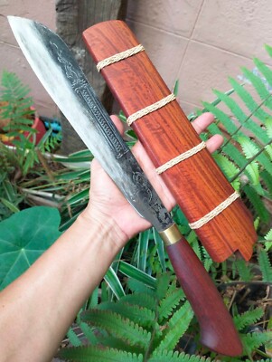 Handmade Parang Cutting Camping knife 11.4  forged engraved blade, Rosewood pod