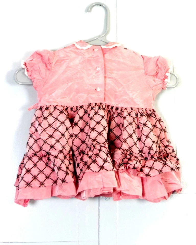 винтажный 50-х ретро розовый черный Acetate Baby платье Frilly кружева рокабилли 6-12 месяцев - Изображение 3 из 3
