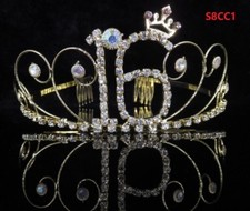 Women Bridal Princess Crystal Hair Tiara Wedding Crown Gold No 16 Birthday S8CC1