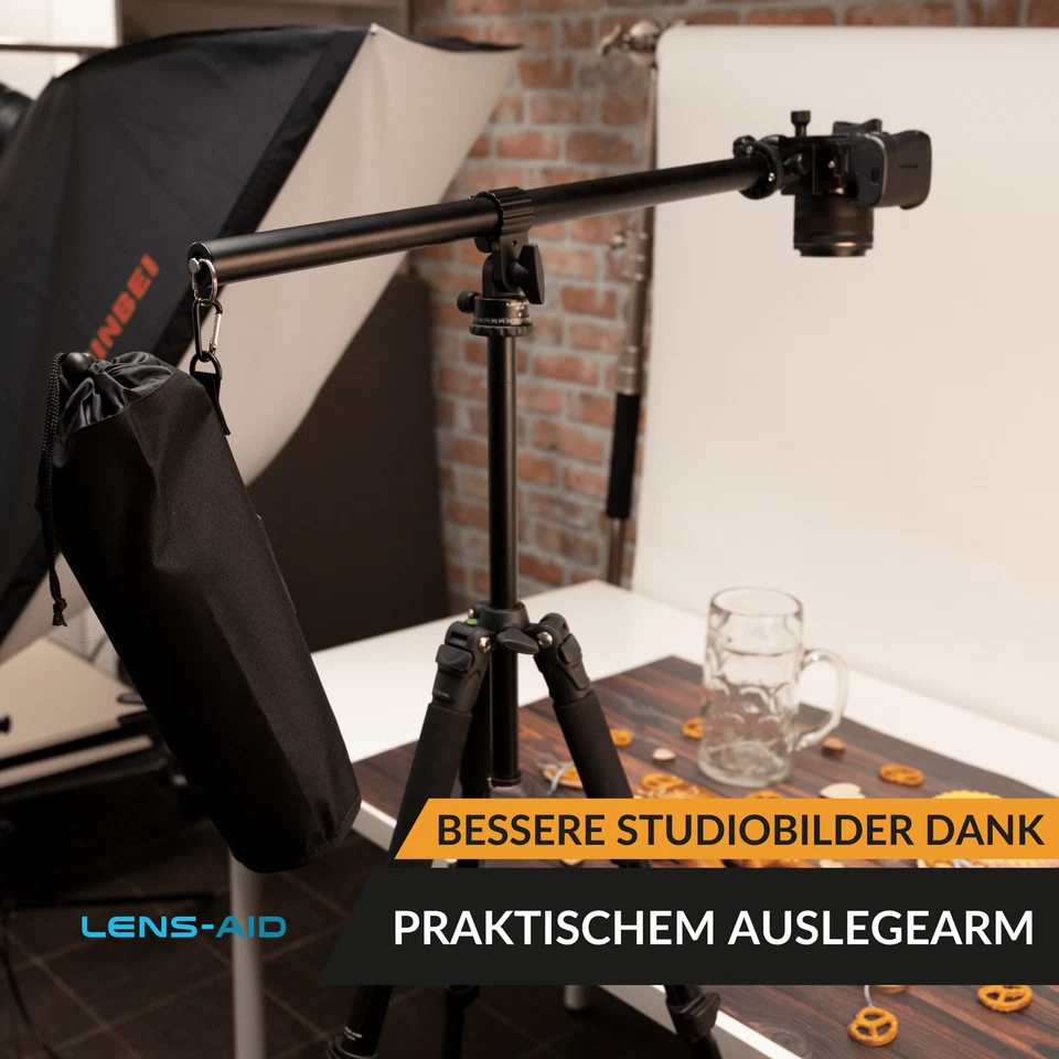 Lens-Aid Auslegearm fürs Kamera-Stativ: Querstange für Table-Top Fotos im Studio - Bild 2 von 4