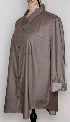 NWOT Westport - Olive Cotton Blend Embroidered Roll Tab Slv Tunic Womens Size 2X - Picture 2 of 3
