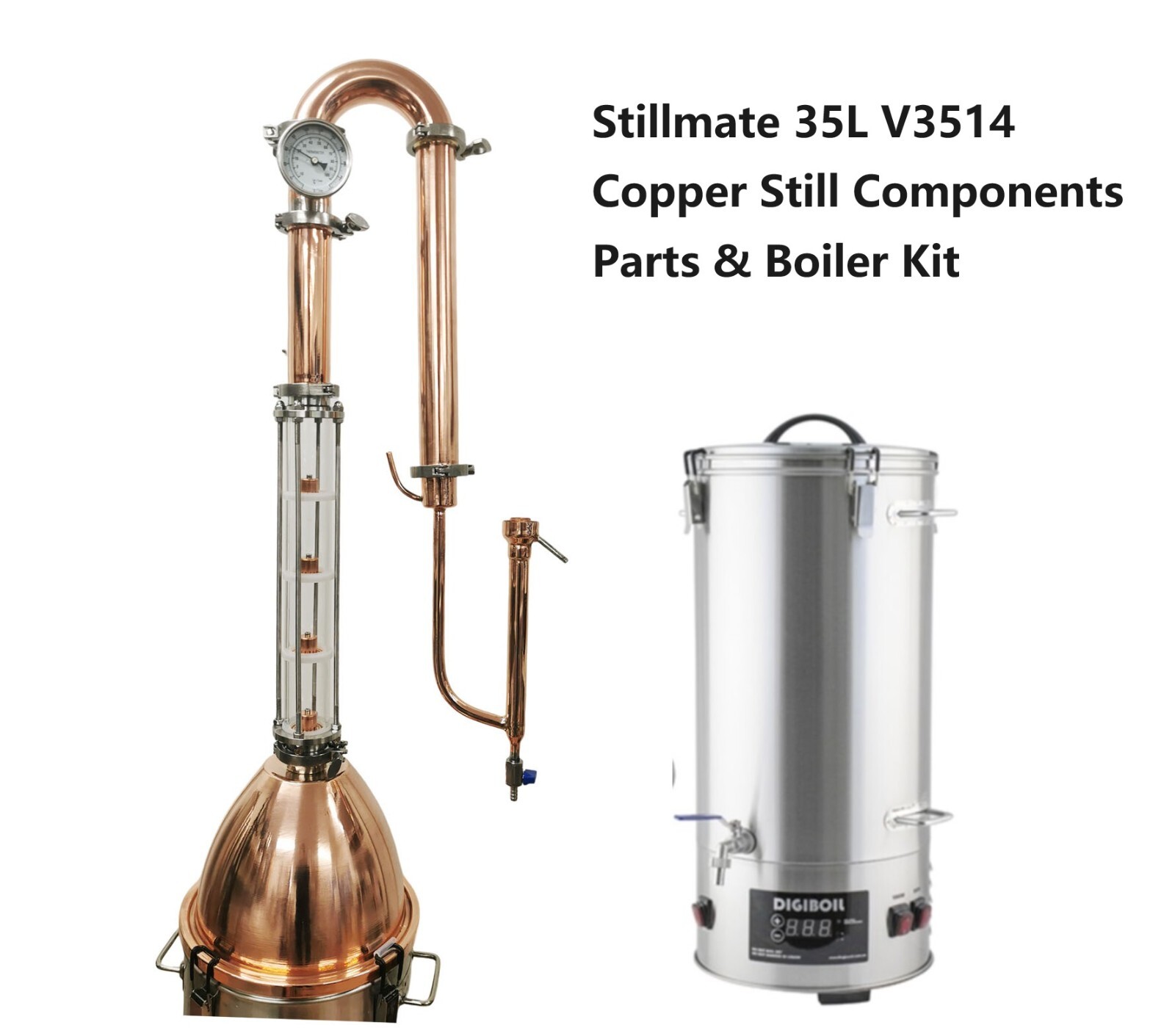 Stillmate 35L 2" x 4 Plates Crystal Clear Copper dome Condenser Boiler Kit V3514