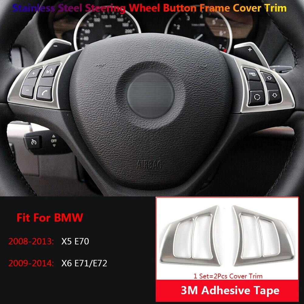 2PCS Stainless Steering Wheel Switch Button Cover Trim For BMW X5 X6 E70 E71