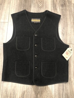 New SCHOTT NYC Wool Mackinaw Vest Large Charcoal Made In USA