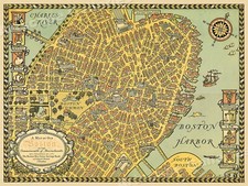 1920s “Old Boston” and Surroundings Vintage Style illustrative Map - 18x24
