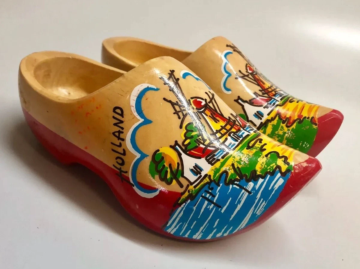 Vintage Hand Painted Holland Windmill Wooden Dutch Shoes Clogs.