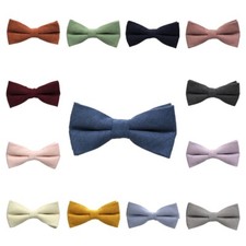 Men's Solid Stripe Cotton Bow Tie Wedding Party Groom Suit Tuxedo Shirt Bowtie