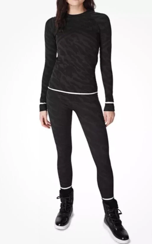 Sweaty Betty Seamless Ski Base Layer Set Leggings & Top XS Animal Print BNWT
