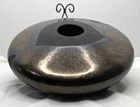 Haeger Raku Ikebana Vase Round Charcoal Black Matte Metallic Lava Drip Glaze