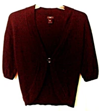 Ann Taylor Designer Cardigan Sweater Black S Single Button V Neck Short Sleeves