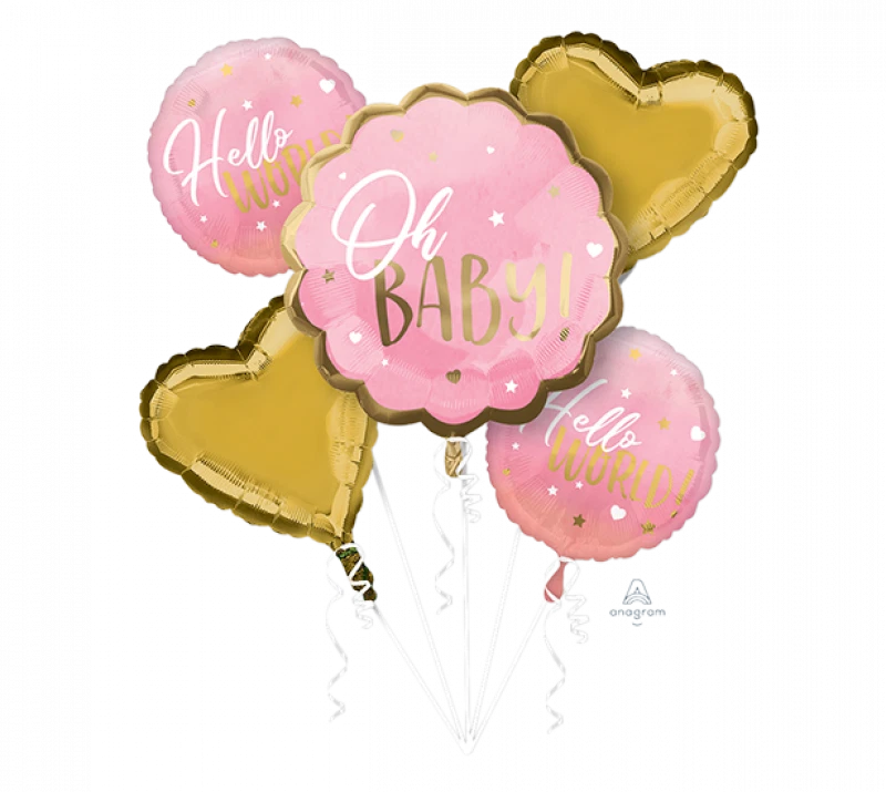 BABY GIRL BALLOON BOUQUET OH BABY HELLO WORLD BABY SHOWER PARTY DECORATION  - Image 2 of 3