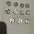 Mercury Dimes 10c Silver 90% Coins Lot of 11,  1940s