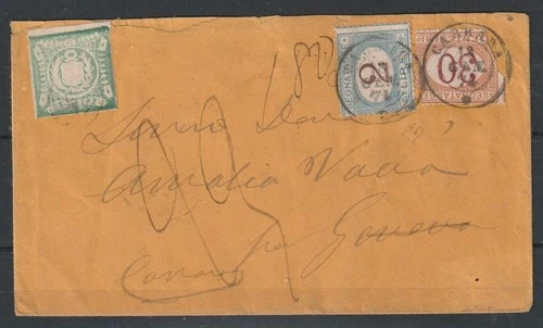 ITALY, 1874, FINE COVER FROM LIMA TO GENOVA, RE-ADRESSED TO CARRARA, SEE!!