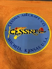 Box13-#6-NOS Cessna Aircraft Co Airplane Hangar Gas Station Motor Oil Porcelain