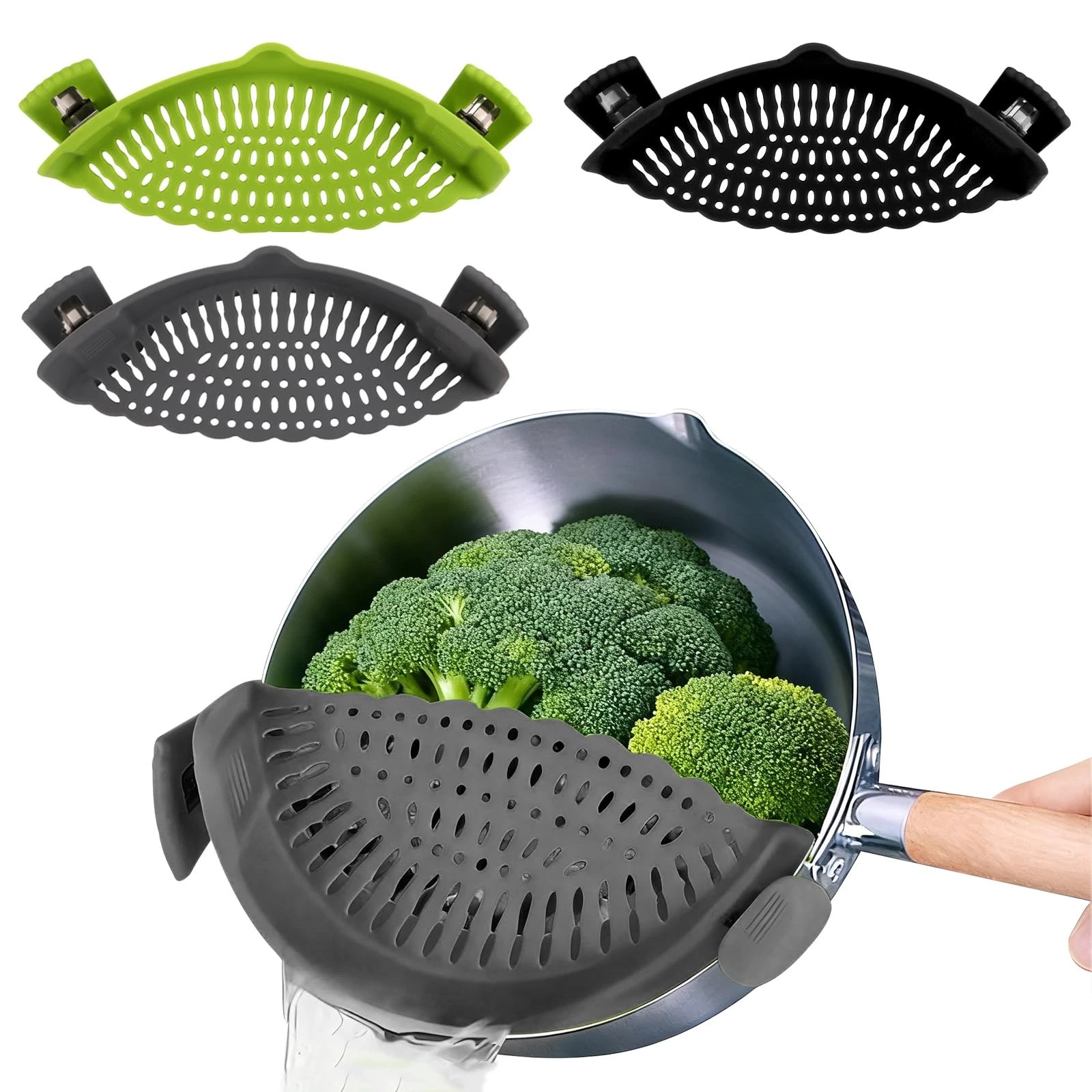 3 Pcs Silicone Clip-on Food Strainer Pasta Strainer for All Pots and Pans, Ki...