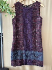 Dolce & Gabbana Tweed Lace fringe leopard print sheath dress Womens sz 42 Red