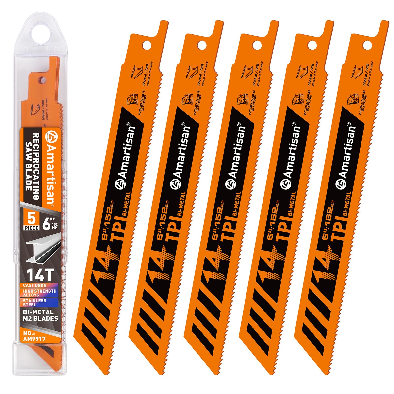 5-Piece 6 Inch 14TPI Heavy Metal Cutting Reciprocating Saw Blades,Suitable fo...