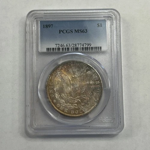 1897 Morgan Silver Dollar PCGS MS 63 - Amazing Toning - Rare Encased Backwards