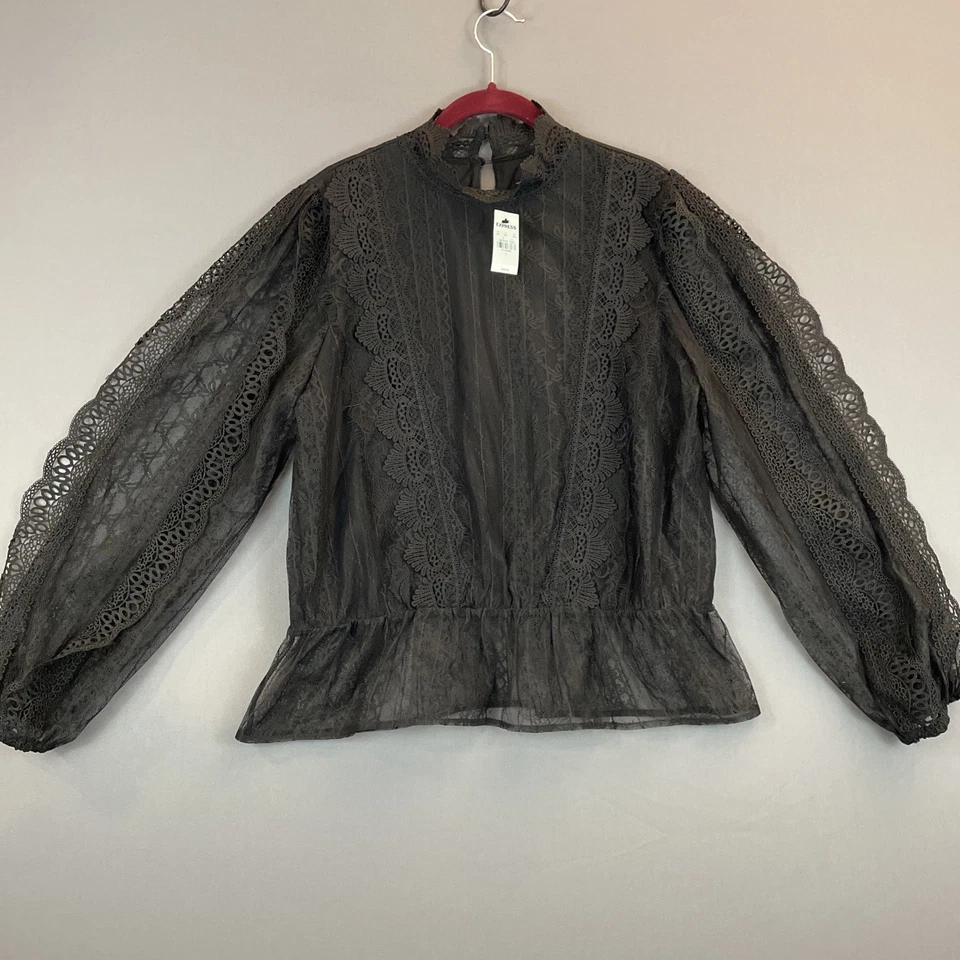 Nuevo con etiquetas Prenda para el torso romántica grande de encaje festoneado con cuello falso negro Express