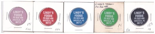 Food stamps tokens complete set of five - Lindy's Foods Hauula , Hawaii