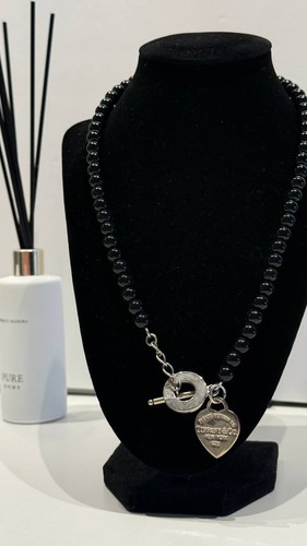Tiffany & Co. Black Onyx Bead Toggle Necklace Sterling Silver Designer Jewelry