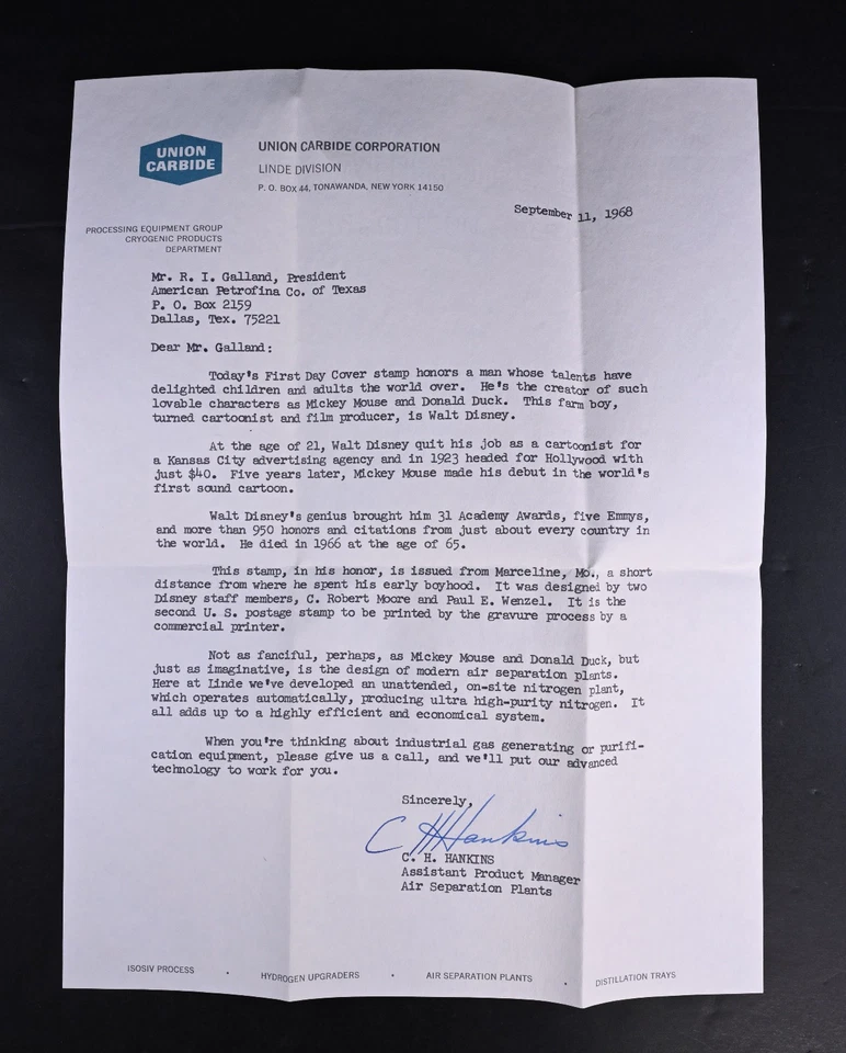 Sep 11 1968 FDC USA Scott # 1355 Stamp Marg Cachet VF Cover Walt Disney w/Letter - Image 2 of 4