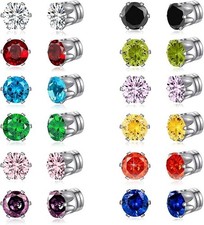 12 Pairs Colors Cubic Zirconia Magnetic Earrings Clip on Non Piercing Earrings S