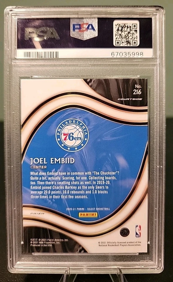 2020-21 Panini Select Joel Embiid Courtside Elephant Prizm SSP 76ers PSA 9 POP 2 - Image 2 of 2