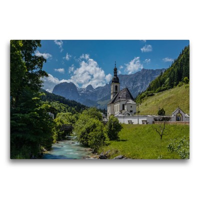 Premium Textil-Leinwand 75x50cm quer Pfarrkirche St. Sebastian in Ramsau | Wandb