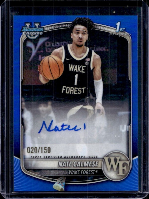 2025-26 Bowman Nate Calmese Chrome Auto Blue Refractor 1st #/150 Demon Deacons