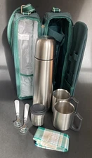 Picnic At Ascot Canvas Tote W/Stainless Coffee Thermos & Cups New Holiday Gift