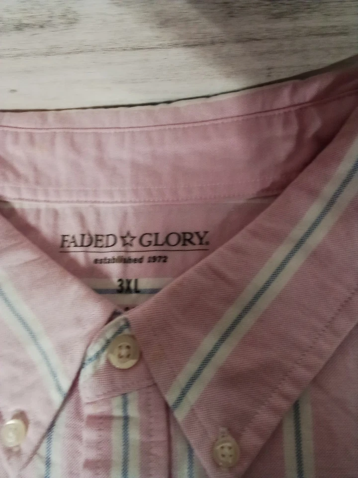 Men's New Old Stock Faded Glory Pink Button Up  3XL New  Short Sleeve - Image 3 of 4