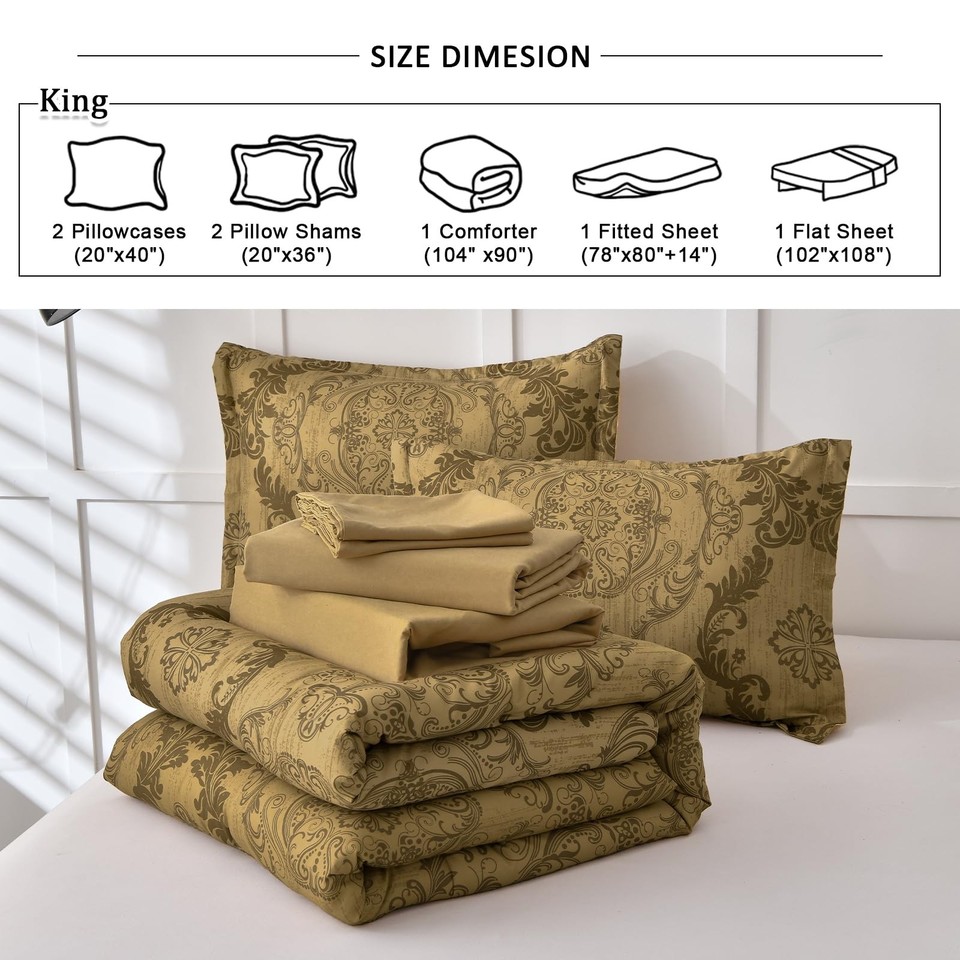 WONGS BEDDING Comforter Set King Size, 7 Pieces Bed in a
