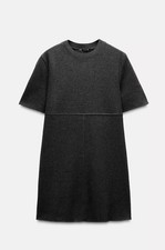 ZARA Women’s Gray Knit Pullover Mini Dress Knee Length Crew Neck Short Sleeve L