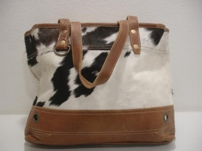 Myra Bag Cinnamon Cowhide Hair-On Pony Tote Bag Large Weekend Leather Brown Zip