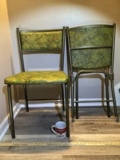 Cosco Hamilton MCM Vintage Green Floral Gatefold Folding Chairs  1960's SET OF 2