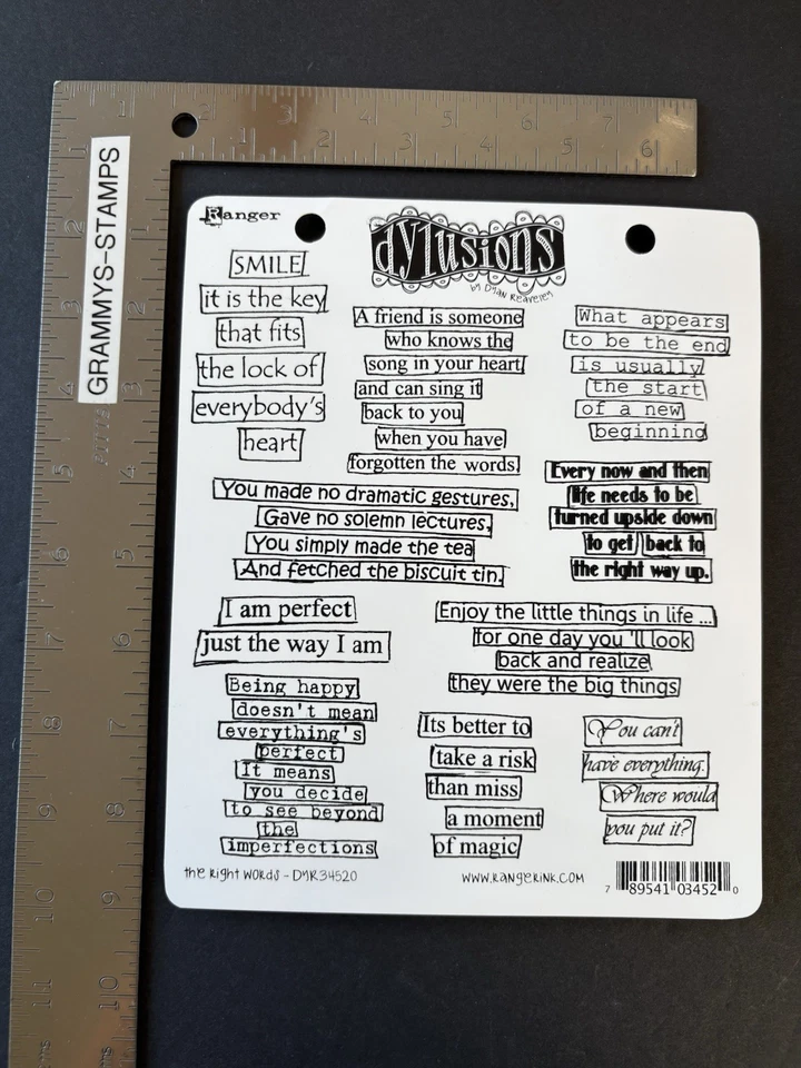 Conjunto de carimbos de borracha aderentes Dylusions The Right Words Smile Enjoy Not Inked DYR34520 - Imagem 2 de 3