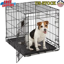 Folding Metal Dog Crate W/ Divider Leak-Proof Pan Portable Safe Structure New