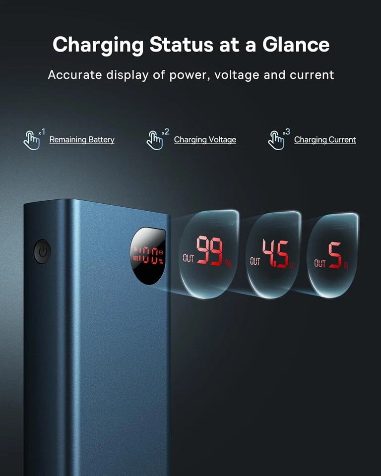 Baseus 65W 20000mAh Power Bank Laptop Portable Charger Blue Metal LED Display - Image 2 of 4