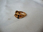 VINTAGE 1980s TIGER'S EYE SLAB 18K YELLOW HEAVY GOLD ELECTROPLATED RING SZ 6