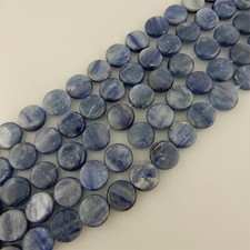 12mm AAA Genuine Natural Blue Kyanite Coin beads, 15" strand for jewelry making
