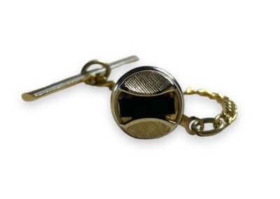 SWANK Gold Tone Tie Tack / Tie Pin Black Onyx Rectangle Center Round Circle