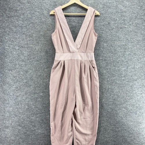 New Asos Jumpsuit Women 6 Beige Sleeveless V-Neck Pockets Casual One Piece - Picture 3 of 8