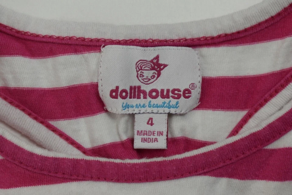 Dollhouse Girls Pink Hi Lo Hem Dress Polka Dot Striped Racerback Cotton 4 - Image 3 of 4