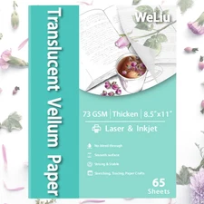 Vellum Paper 8.5 x 11 Translucent Printable 65 Sheets for Tracing 50LBS/73GSM
